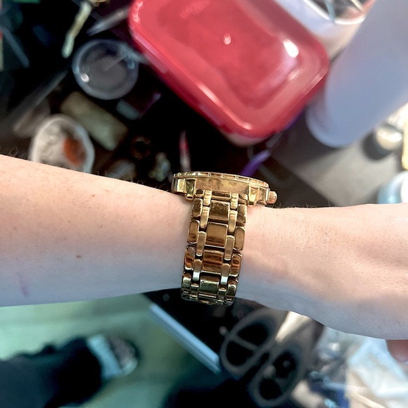 JC large round watch w/ Swarovski crystals, rose gold. Is a folding clasp band. - Picture 8 of 9